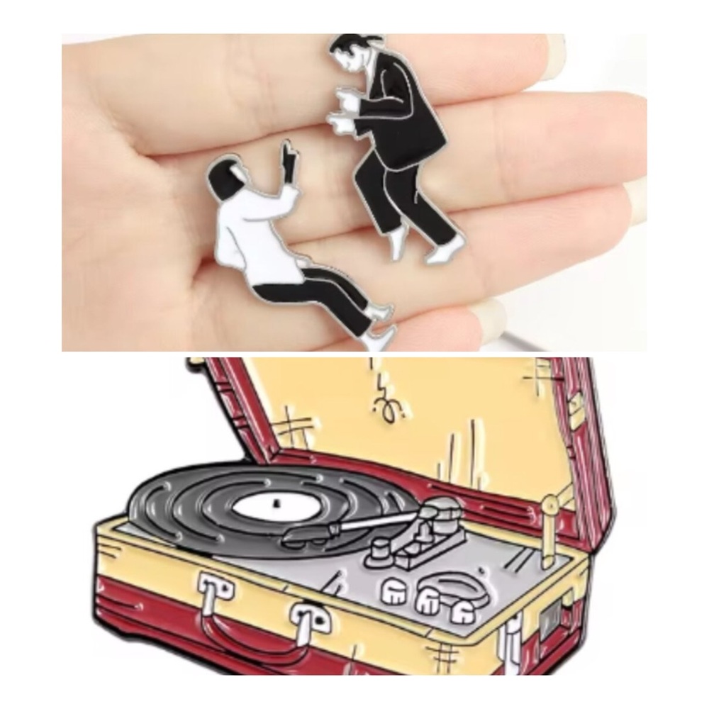 Set of  3 Pins Pulp Fiction Stereo Music Movie Cult Classic Dancing